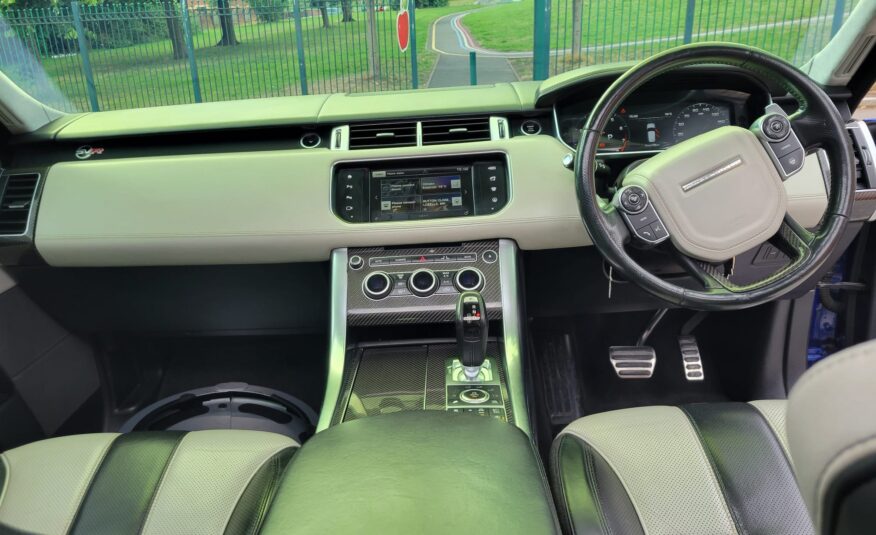 LAND ROVER RANGE ROVER SPORT SVR 2016, 5.0 V8 PETROL FULLY LOADED, 5 SEATER, ESTORIL BLUE PAINT, BLACK / BEIGE LEATHER INTERIOR