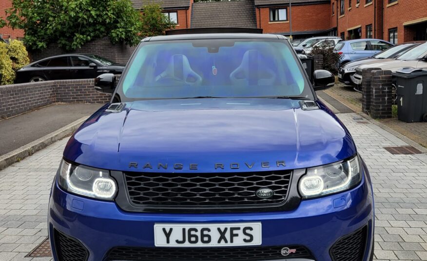LAND ROVER RANGE ROVER SPORT SVR 2016, 5.0 V8 PETROL FULLY LOADED, 5 SEATER, ESTORIL BLUE PAINT, BLACK / BEIGE LEATHER INTERIOR
