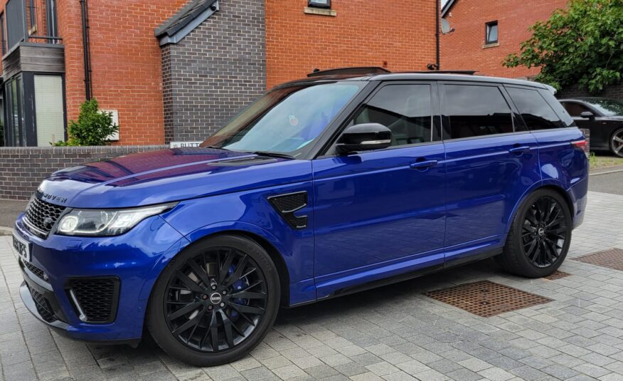 LAND ROVER RANGE ROVER SPORT SVR 2016, 5.0 V8 PETROL FULLY LOADED, 5 SEATER, ESTORIL BLUE PAINT, BLACK / BEIGE LEATHER INTERIOR