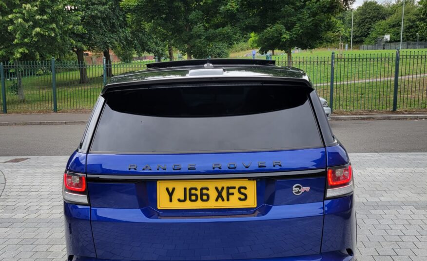 LAND ROVER RANGE ROVER SPORT SVR 2016, 5.0 V8 PETROL FULLY LOADED, 5 SEATER, ESTORIL BLUE PAINT, BLACK / BEIGE LEATHER INTERIOR
