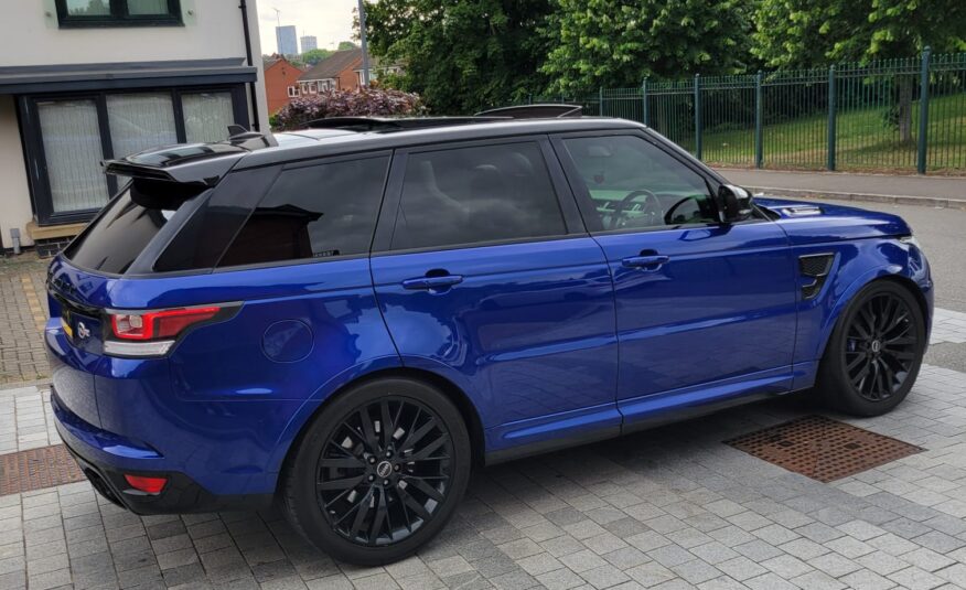 LAND ROVER RANGE ROVER SPORT SVR 2016, 5.0 V8 PETROL FULLY LOADED, 5 SEATER, ESTORIL BLUE PAINT, BLACK / BEIGE LEATHER INTERIOR