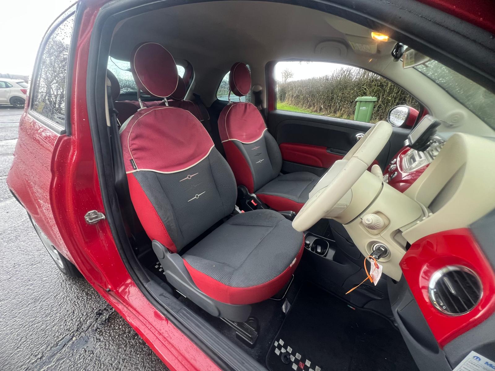 FIAT 500 2014, POP, 1.2 PETROL FULLY LOADED, 4 SEATER, PASODOBLE RED PAINT, GREY AND RED CLOTH INTERIOR