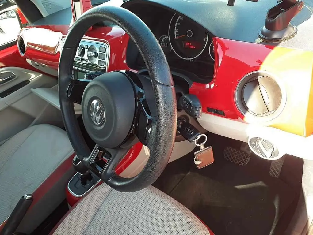 VOLKSWAGEN UP! 2012, HIGH UP!, 1.0 PETROL FULLY LOADED, 4 SEATER, TORNADO RED PAINT, BEIGE AND GREY CLOTH INTERIOR