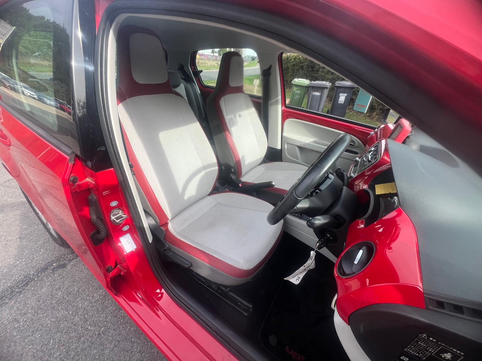 VOLKSWAGEN UP 2013, 1.0 PETROL FULLY LOADED, 4 SEATER, TORNADO RED PAINT, BLACK AND BEIEGE CLOTH INTERIOR