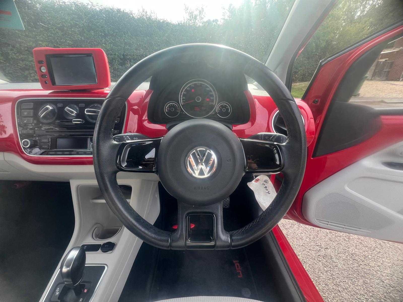 VOLKSWAGEN UP 2013, 1.0 PETROL FULLY LOADED, 4 SEATER, TORNADO RED PAINT, BLACK AND BEIEGE CLOTH INTERIOR
